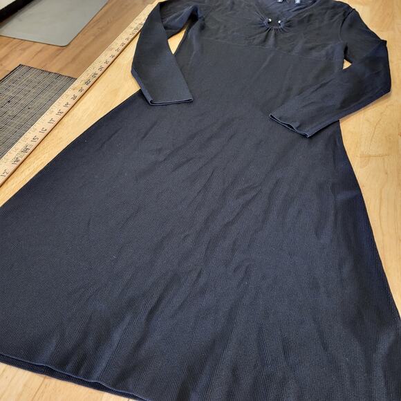 BCBGMAXAZRIA Black Maxi Bodycon Long Sleeve Dress Silver Circle Bust M - Picture 3 of 12